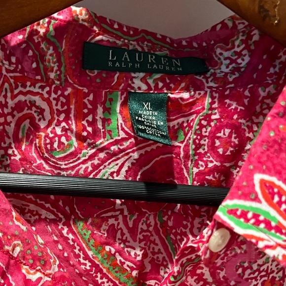 LAUREN RALPH LAUREN Women’s Paisley Print Button Up Cotton Shirt Sz XL - Picture 3 of 4
